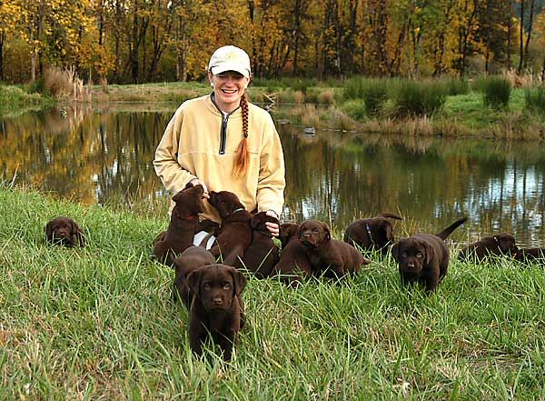 Dianne socializing our Bentley/Dish and Matlock/Billie puppies 10/21/03. Life doesn't get much better than this!